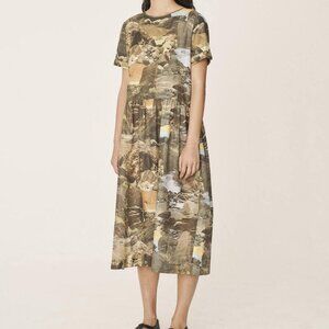Women’s Midi Patchwork Print Dress in Earth Tones
